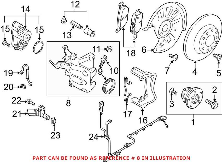 VW Disc Brake Caliper - Rear Passenger Side 3Q0615424